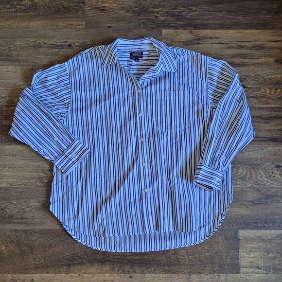 J. Crew Women's Size L Etienne Oversized Shirt Striped Cotton Poplin - Picture 8 of 8